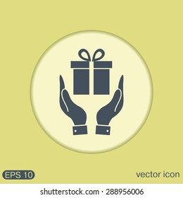 hand holding a Holiday Gift Box Icon. Vector illustration