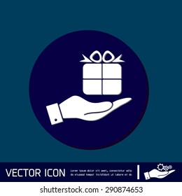 hand holding a Holiday Gift Box Icon. Vector illustration 