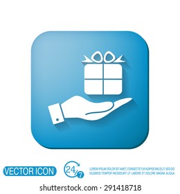 hand holding a Holiday Gift Box Icon. Vector illustration 