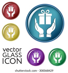 hand holding a Holiday Gift Box Icon. Vector illustration