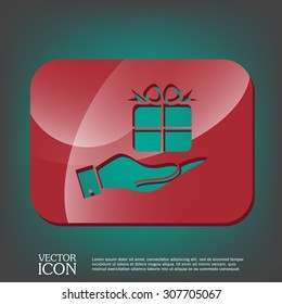 hand holding a Holiday Gift Box Icon. Vector illustration 