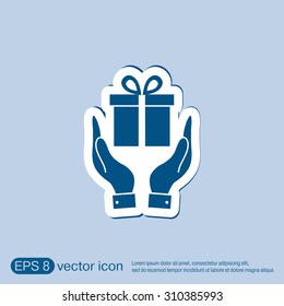 hand holding a Holiday Gift Box Icon. Vector illustration