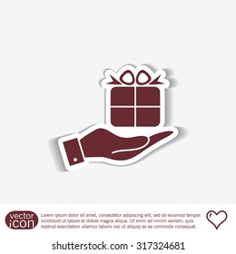 hand holding a Holiday Gift Box Icon. Vector illustration 