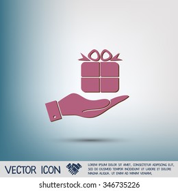 hand holding a Holiday Gift Box Icon. Vector illustration 