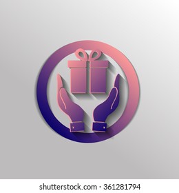 hand holding a Holiday Gift Box Icon. Vector illustration