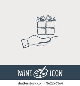 hand holding a Holiday Gift Box Icon. Vector illustration 