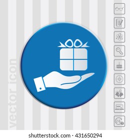 hand holding a Holiday Gift Box Icon. Vector illustration 