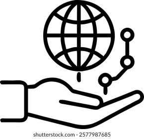 Hand holding a holographic globe with data lines over bokeh background concept as A soft digital art image of a hand presenting a holographic globe with streaming data lines over a
