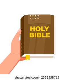 Hand holding holy bible religious concept illustration