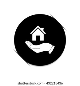 Hand holding home  - black vector icon