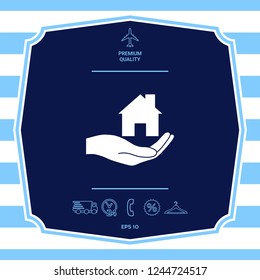Hand holding home. Graphic elements for your design