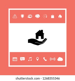 Hand holding home. Graphic elements for your design