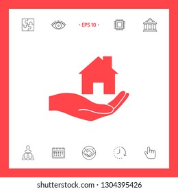 Hand holding home. Graphic elements for your design