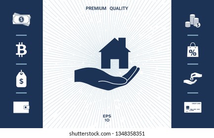 Hand holding home. Graphic elements for your design