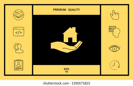Hand holding home. Graphic elements for your design