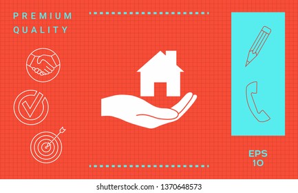 Hand holding home. Graphic elements for your design