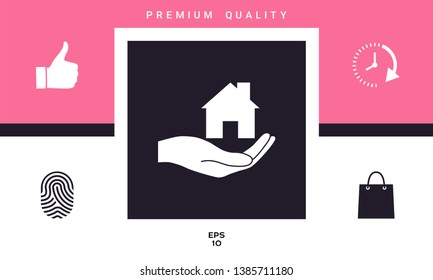 Hand holding home. Graphic elements for your design