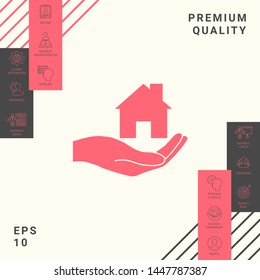 Hand holding home. Graphic elements for your design