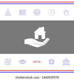Hand holding home. Graphic elements for your design