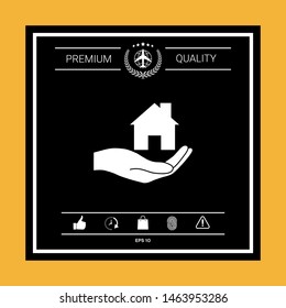 Hand holding home. Graphic elements for your design
