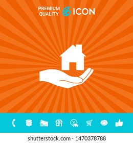 Hand holding home. Graphic elements for your design
