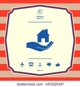 Hand holding home. Graphic elements for your design