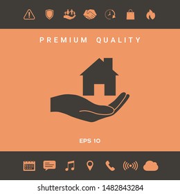 Hand holding home. Graphic elements for your design