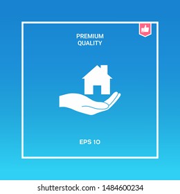 Hand holding home. Graphic elements for your design