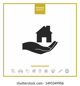 Hand holding home. Graphic elements for your design