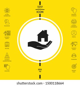 Hand holding home. Graphic elements for your design