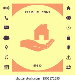 Hand holding home. Graphic elements for your design