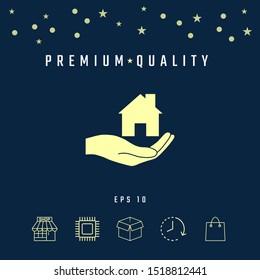 Hand holding home. Graphic elements for your design