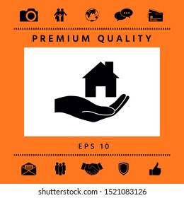 Hand holding home. Graphic elements for your design