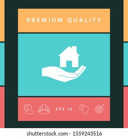 Hand holding home. Graphic elements for your design