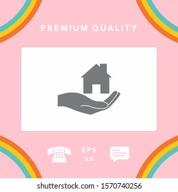 Hand holding home. Graphic elements for your design