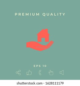 Hand holding home. Graphic elements for your design