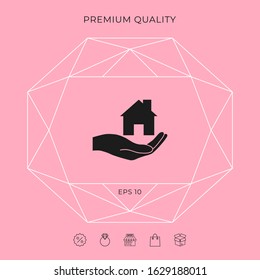 Hand holding home. Graphic elements for your design