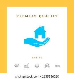 Hand holding home. Graphic elements for your design