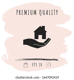 Hand holding home. Graphic elements for your design