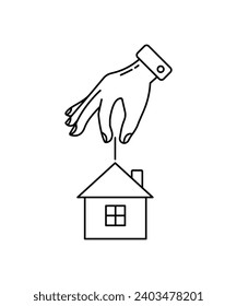 hand holding home icon, vector best line icon.