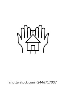 hand holding home icon, vector best line icon.