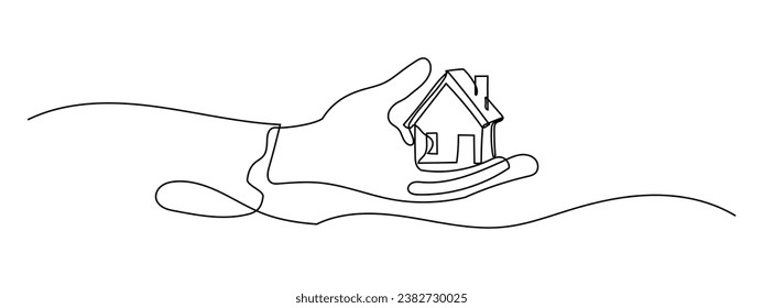 Hand Holding a Home Miniature Oneline Continuous Single Line Art Editable Line