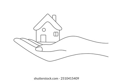 
Hand holding home One line continuous line art vector illustration on white background