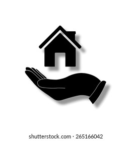 Hand Holding Home  - Vector Icon With Shadow