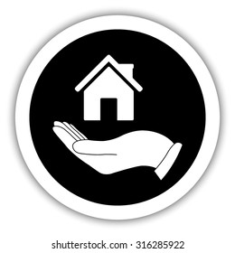 Hand holding home - vector icon