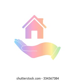 Hand holding home -  vector icon