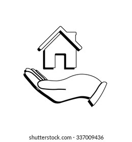 Hand holding home - vector icon