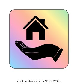 Hand holding home - vector icon