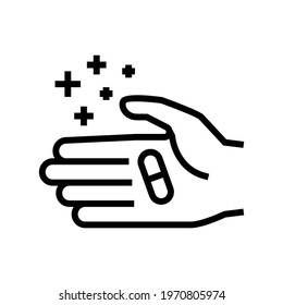 hand holding homeopathy pill line icon vector. hand holding homeopathy pill sign. isolated contour symbol black illustration