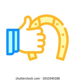 hand holding horseshoe color icon vector. hand holding horseshoe sign. isolated symbol illustration